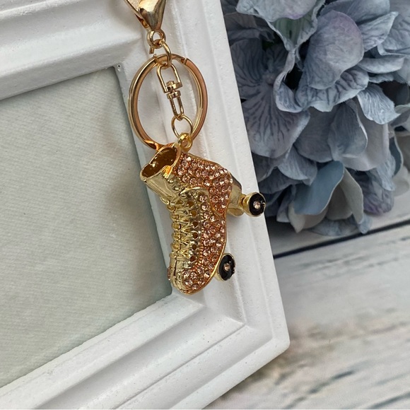 Champagne and Gold Crystal Roller Skate Keychain Charm - Picture 5 of 16